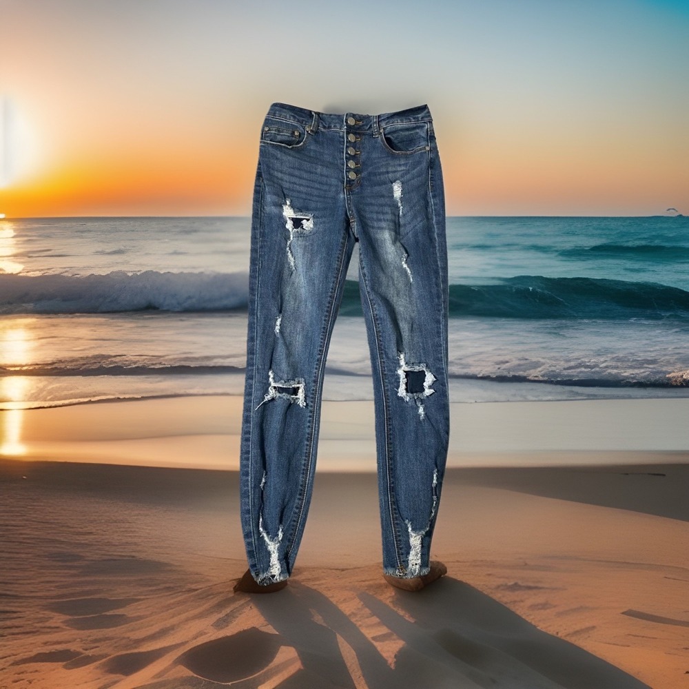 Ban Jara Jeans‎ Women's Size 5/26 Skinny Distressed Raw Hem 2% Spandex